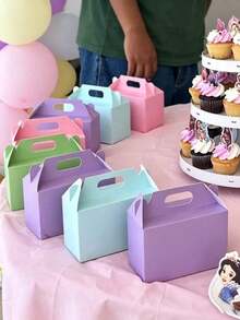12/1pc Macaron Rainbow Solid Color Handheld Horn Candy Box With Handle, Party Gift Paper Box, Birthday Party, Wedding And Anniversary Gift Box, Baking Cake Takeout Box, Holiday Candy, Cookie And Pastry Packaging Box - Multicolor - View 2