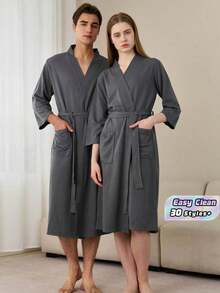 SHEIN 1pc Waffle Bathrobe, Moisture-Wicking Quick-Dry Unisex Sleepwear, Spring/Summer Bathrobe For Homestay, Hotel, SPA, Loose Fit, Multiple Colors, Minimalist Design, Bathroom & Home Essentials Back To School - Multicolor - View 1