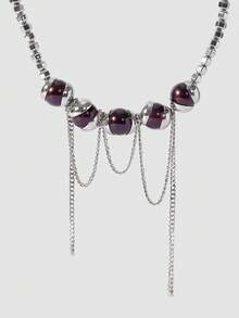 MortiRose Silver Stainless Steel Bead Splicing Gothic Vintage Necklace - Silver - View 2
