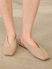 MOTF WOMEN'S NEW FASHION BALLET SHOES SQUARE TOE BACK LIFT WITH APRICOT VELVET ELEGANT VERSATILE SIMPLE FLAT SHOES - Apricot velvet - View 10