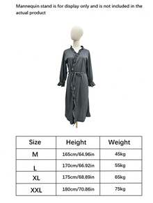 Elegant Solid Gray Ruffle Wrap Bathrobe For Women, V Neck Long Sleeve Belted Kimono Loungewear Robe, Soft Crinkle Fabric Irregular Hem Loose Homewear, Lightweight Casual Sleep Robe Coverup With Chic Ruffled Detail - Multicolor - View 12