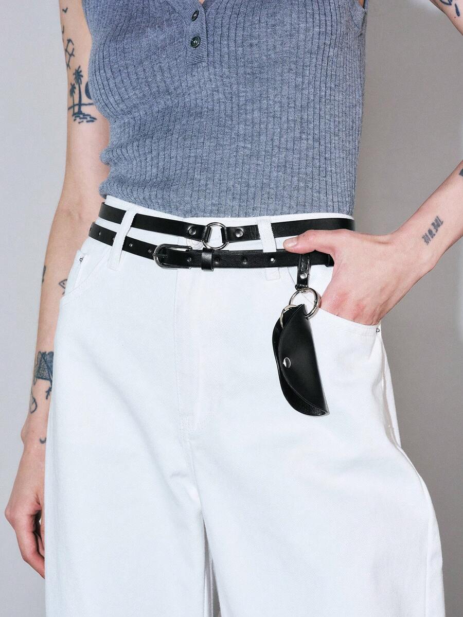 Noxbound Double Layer Women's Belt Suitable For Matching With Pants - Black - View 1