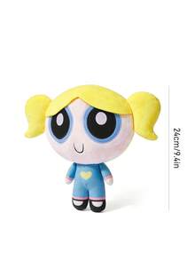THE POWERPUFF GIRLS X SHEIN 1件裝藍色泡泡卡通毛絨娃娃，柔軟材質搭配精緻刺繡，適合沙發或車內裝飾，送禮首選 - 黃色 - 查看 3