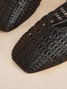 Rosivie 女款黑色時尚編織休閒百搭透氣舒適平底鞋，適合聖誕節 - 黑色4 - 查看 3