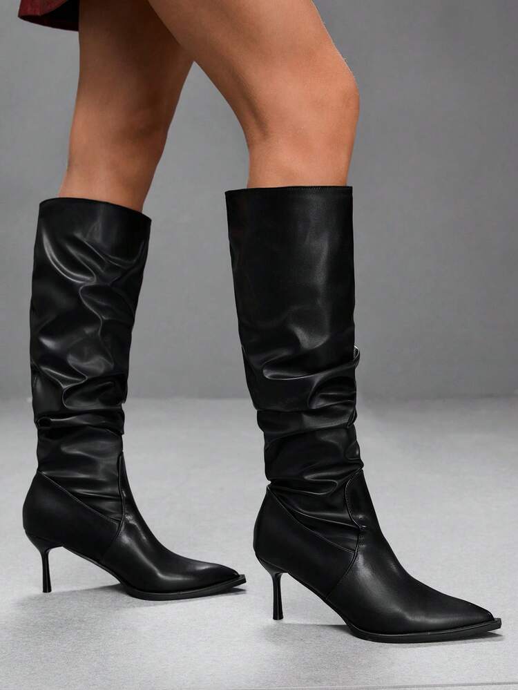 CUCCOO SZL Women's Pointe Folds Fashion Daily Travel High Heel Boots Fall Boots - Black S - View 1