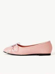 CUCCOO CHICEST Pink Satin Ballet Flats For Women, Square Toe, Low Vamp Bow, Soft Sole Shoes - Pink - View 6