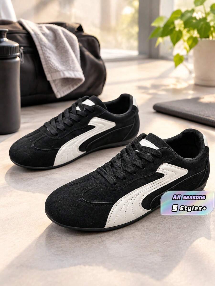Plus Size Women'S Summer Casual Flat Soft Sole Patchwork Outdoor Sports Shoes, Lightweight Spring/Autumn Student Sneakers - Black 6212 - View 1