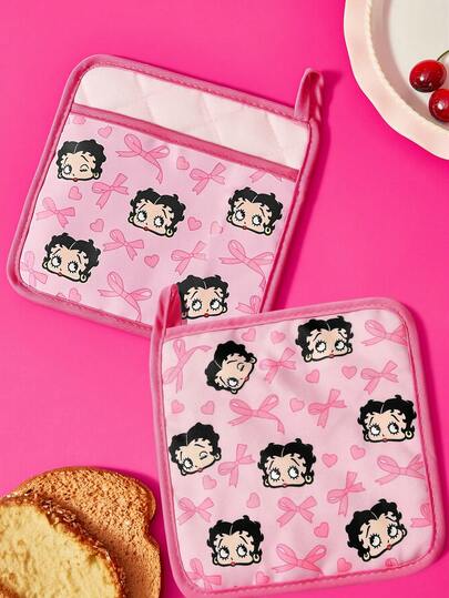 Betty Boop x SHEIN 1/2 Piezas Juego de Aislamiento de Cocina con Estampado de Dibujos Animados Lindos, Alfombrilla de Aislamiento, Imprescindible para Hornear en la Cocina, Aísla Efectivamente las Fuentes de Calor, Individual/Combinación