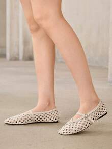 MOTF PREMIUM LADIES HANDMADE WHITE WOVEN FLATS FALL SHOES - White 1 - View 4