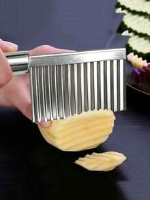 Thin Stainless Steel Potato Knife For Cutting Potatoes, Corrugated Knife, Kitchen Household Vegetable Cutting Tool, Fancy Cutter - Ultra Thin Blade For Slicing, Handle, Multipurpose Wave Cutter For Fruits & Vegetables - White - View 3