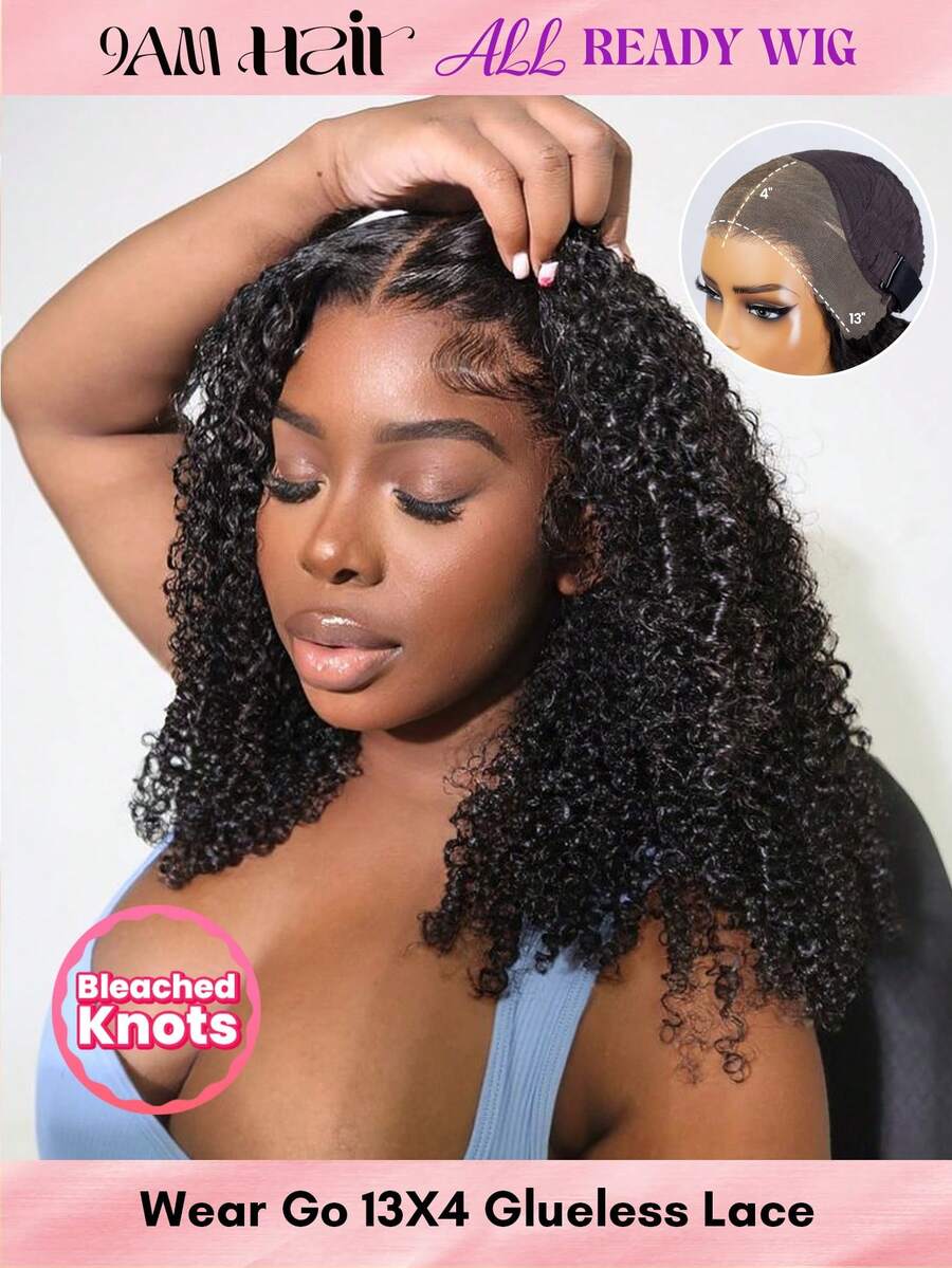 ALL READY WIG Kinky Curly Wear Go 免膠 13x4 前蕾絲真人髮假髮 18-26 吋 180% 密度 漂白髮結 預拔髮際線 明顯捲度 可調節綁帶 初學者友善 日常配戴 - SNatural - 查看 1