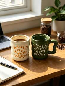 A 350Ml Ceramic Coffee Mug With Personalized English Lettering, Suitable For Adults And Children. - Multicolor - View 3