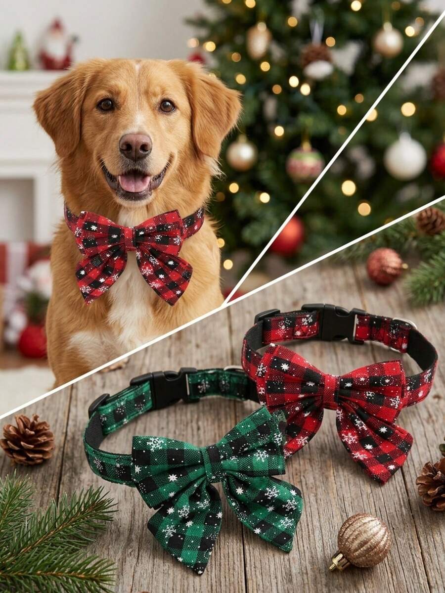 PETSIN 1 Buah Kalung Natal untuk Hewan Peliharaan, Aksesori Leher Pita Kepingan Salju, Kalung Dekorasi Liburan Meriah untuk Anjing - MultiWarna - View 1