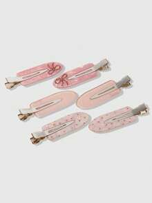 ROMWE Kawaii 6pcs Gentle Sweet Style Pink Floral Rhinestone Bow Hair Clips, Versatile Hair Accessories For Daily Commute, Dating, Photography - Multicolor 23 - View 3
