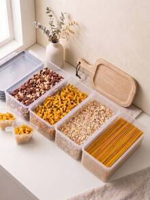 4‑Pack Airtight Food Storage Containers, Clear Plastic Cereal Storage Boxes With Labels & Marker, Moisture‑Proof Pantry Organizer For Spaghetti, Pasta, Oats, Dry Grains, Kitchen Cabinet Organization - transparent color - View 3