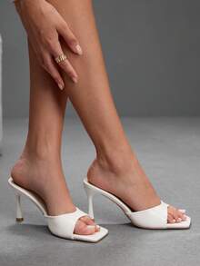 CUCCOO SZL Women Shoes Simple Commuter Elegant Versatile Daily Dating Workplace Out On The Street Summer Comfort Solid Color Square Toe Open-Toed Heel One-W - White - View 7