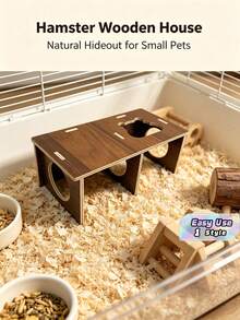 Brown Wooden Tunnel Hamster Cage Accessory, Solid Wood Platform Hamster Toy, Pet Habitat Landscape Decor Supplies - one-size - View 1
