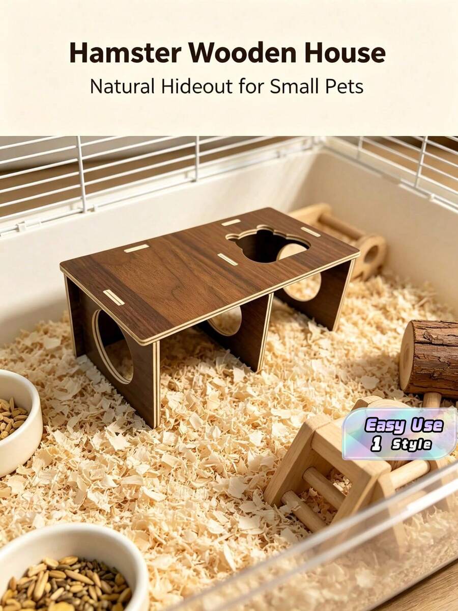Brown Wooden Tunnel Hamster Cage Accessory, Solid Wood Platform Hamster Toy, Pet Habitat Landscape Decor Supplies - one-size - View 1