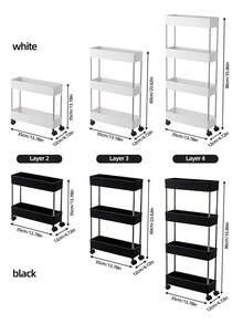 1PC Multifunctional White Narrow‑Gap Rolling Storage Cart, Hollow Drainage Multi‑Layer Ultra‑Thin Shelving Rack, Slender Mobile Cart, Narrow‑Gap Floor Storage Rack, Space‑Saving For Kitchen, Bathroom, Laundry Room - Multicolor - View 10