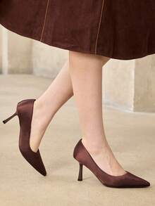 MOTF PREMIUM VINTAGE BASIC FASHION COMMUTER DINNER PARTY POINTED STILETTO HIGH HEEL SHOES - Rusty brown. - View 5