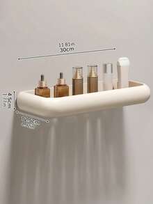 No‑Drill Wall‑Mount Bathroom Storage Shelf, Gunmetal Gray/Cream White High‑Appearance Organizer Rack For Vanity, Washroom And Restroom - Multicolor - View 12