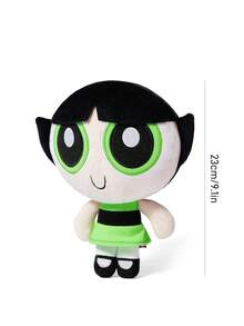 THE POWERPUFF GIRLS X SHEIN 1件卡通毛絨娃娃，由柔軟材質製成，配有精緻刺繡，可放置在沙發或車內作為裝飾，適合作為禮物 - 黑色 - 查看 3