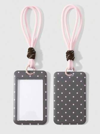 Anime 1 Semplice e alla moda classico marrone a pois a stella, corda intreccata a mano, portacard per tessera studente, copricard, portachiavi fai-da-te, ciondolo per borsa, per uso quotidiano