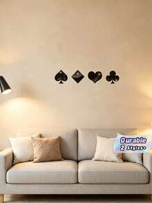 1pc Black Popular Poker Card Mirror Wall Sticker, Living Room, Bedroom Decoration, Sofa, TV Background Wall Decoration, Three-Dimensional Wall Sticker - one-size - View 1