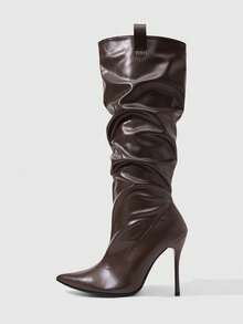 CUCCOO SZL Black Glossy Pointed-Heeled Elastic High Boots, Spice Girls Autumn And Winter Models Fall Boots - F5 Brown - View 9
