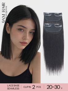2Pcs/Set Short Straight Clip In Human Hair Extensions,6-10 Inch Nature Black Real Human Hair Clip On Hair Pieces For Women, Add Instant Hair Volume Increase Hair Thickness - S1B - View 1