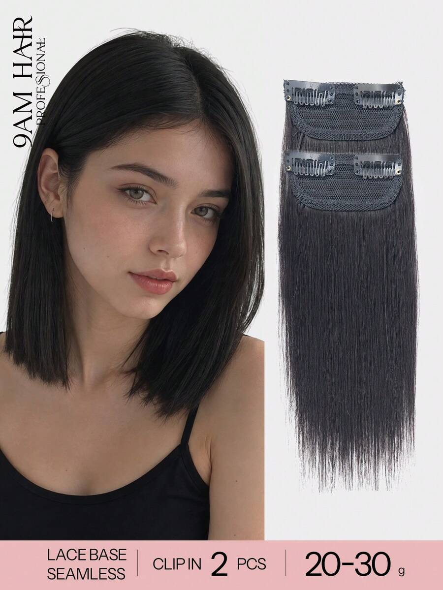 2Pcs/Set Short Straight Clip In Human Hair Extensions,6-10 Inch Nature Black Real Human Hair Clip On Hair Pieces For Women, Add Instant Hair Volume Increase Hair Thickness - S1B - View 1