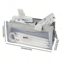 Transparent 5-Layer Mesh Pencil Case, Visible Pocket Storage Bag, School Supplies - Style 1 - View 3
