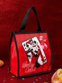 Harley Quinn X SHEIN 1個印花保溫午餐袋，可保溫或保冷，野餐袋，大容量，可放入便當盒 - 酒紅色 - 查看 3