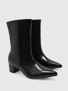 Daringsoles Soft Leather Square Toe Thick Heel Ankle Boots, Versatile And Thin Boots In Autumn And Winter, Black Medium Boots With Commuting Elegant Fall Shoes - Black 1 - View 4