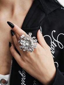 MortiRose Nhẫn hở ngọt ngào hình hoa hồng đính sequin thủ công màu bạc - Bạc - Xem 5