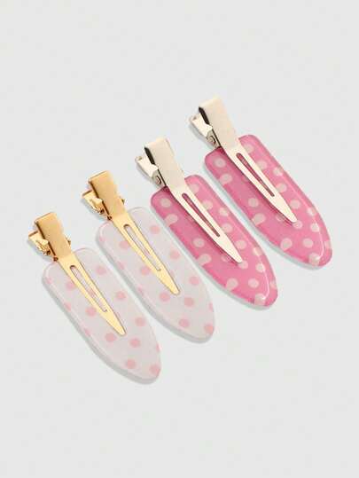 ROMWE Kawaii 4 piezas de pinzas para el cabello de niña con estampado de lunares rosa y blanco vintage, estilo lindo adecuado para uso diario, salidas y viajes, accesorios para el cabello de mujer