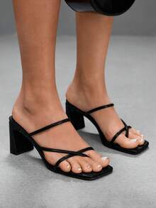 CUCCOO SZL Ladies Classic Black Crossstrap High Heel Sandals For Comfortable Commuting, Summer Vacation - Black - View 6