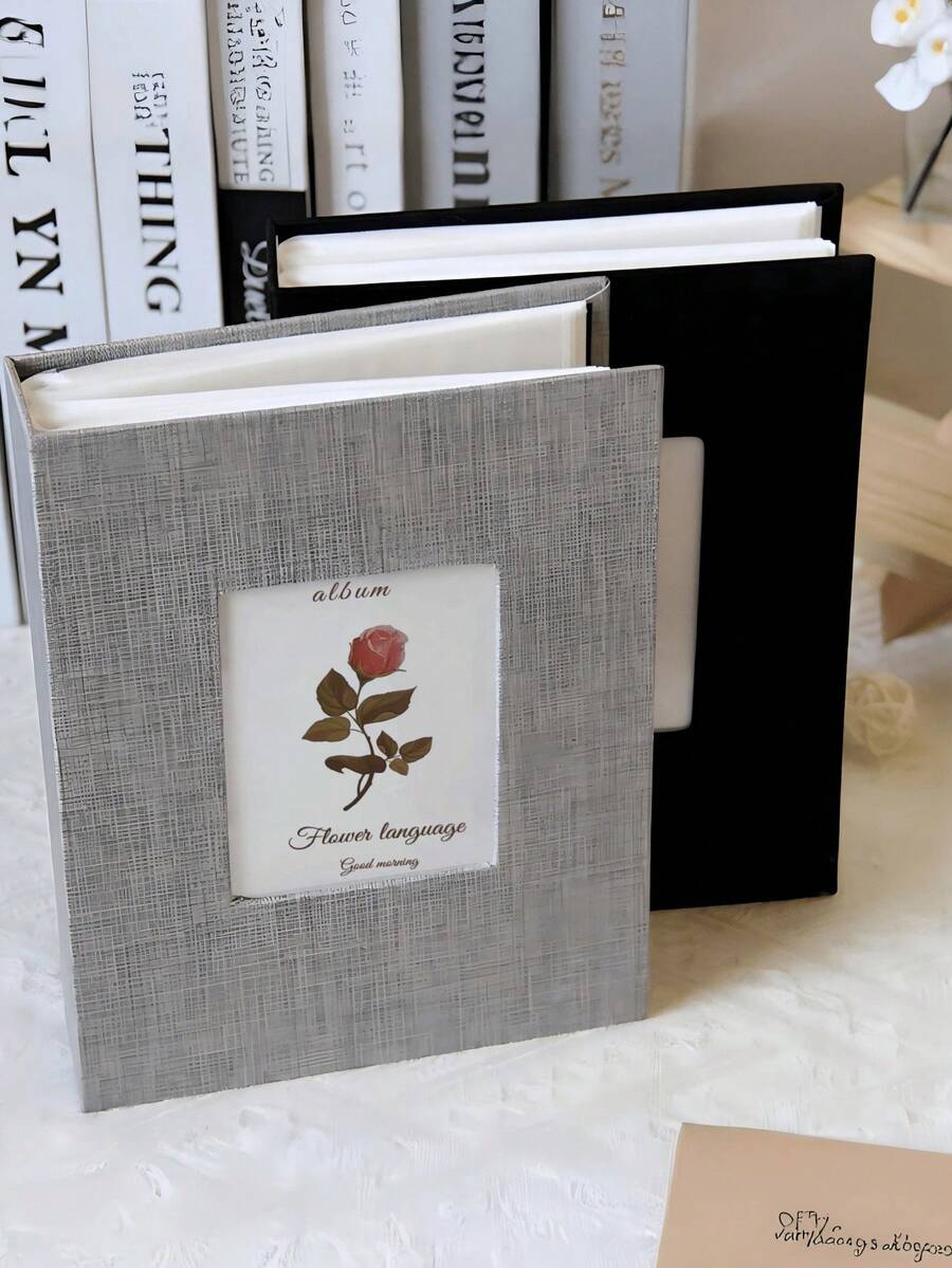 SHEIN Linen Cover Flowers Photo Album With Display Window: Modern Simplicity, Holds 200 Photos, Photo Frame Perfect For Family Memories And Gifts Easter Home Decor Wedding Decor