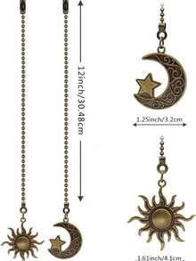 Bộ 4-Piece/2-Piece dây kéo quạt trần thiết kế mặt trời và mặt trăng, dây kéo pha lê phong cách Bohemian kèm đầu nối, dây nối dài trang trí quạt trần đèn 12 inch - Mặt trời + Mặt trăng - Xem 3