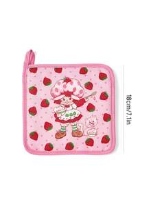Strawberry Shortcake X SHEIN 1pc/2 Pcs Cute Cartoon Print Kitchen Insulation Set, Insulation Mat, A Must For Kitchen Baking, Effectively Isolating Heat Sources, Single/Combination - Pink - View 3