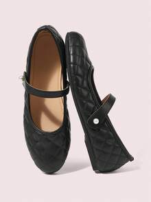 CUCCOO DOLLMOD Diamond Pearl Mary Jane Shoes, Faux Pearl Decorative Buckle Fall Shoes - Black - View 1