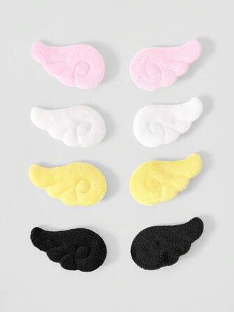 Kawaii Eight-Piece Suede Angel Wings, Black, White, Pink And Yellow Combination Brooch, Bag, Clothing, Hats And Accessories Brooch, Suitable For Daily Decora