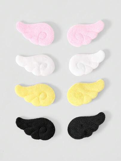 Kawaii Eight-Piece Suede Angel Wings, Black, White, Pink And Yellow Combination Brooch, Bag, Clothing, Hats And Accessories Brooch, Suitable For Daily Decora