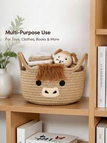 Cute Cow Cartoon Cotton Rope Woven Basket, Desktop Storage Organizer For Keys Sundries - multicolor - View 5