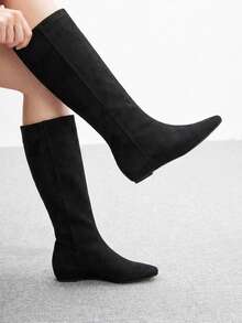 CUCCOO BIZCHIC Autumn And Winter Small Square Toe Retro Black Tall Boots Daily Commuting Shopping Dating - Black - View 3