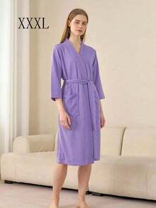 SHEIN 1pc Waffle Bathrobe, Moisture-Wicking Quick-Dry Unisex Sleepwear, Spring/Summer Bathrobe For Homestay, Hotel, SPA, Loose Fit, Multiple Colors, Minimalist Design, Bathroom & Home Essentials Back To School - Multicolor - View 20