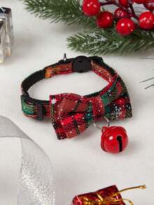 PETSIN Christmas Plaid Ribbon Bells Pet Collar - Red - View 8