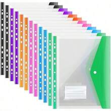 12pcs A4 Large Capacity Loose-Leaf File Folders, With 11-Hole Binder Rings, Made Of Modern PP Material, Expandable Button And Label Pockets, Suitable For School, Home, Office, Attendance, Travel - Portable Design, Back To School, School Supplies - Multicolor - View 13