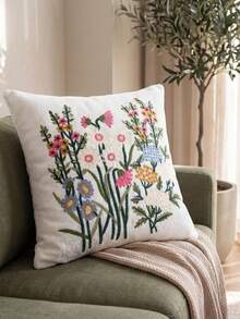1 Piece, Ins Wind Fresh Flower Embroidered Pillowcase, Sofa Cushion Cover Decorative Pillowcase, Chenille Material, Embroidery Process, Very Suitable For Bedrooms, Sofas, Beds - Multicolor - View 6