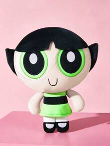 THE POWERPUFF GIRLS X SHEIN 1件卡通毛絨娃娃，由柔軟材質製成，配有精緻刺繡，可放置在沙發或車內作為裝飾，適合作為禮物 - 黑色 - 查看 2